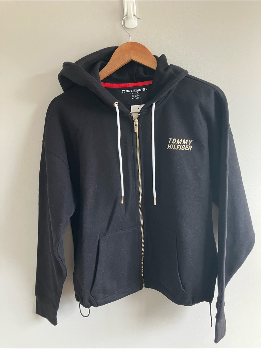NWT size M Tommy Hilfiger Black full zip hoodie cinch waist
